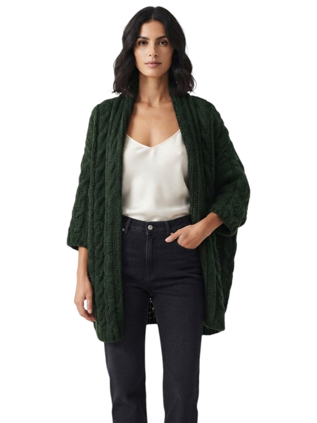 Image for Women's Knitted Cardigan,Dark Green