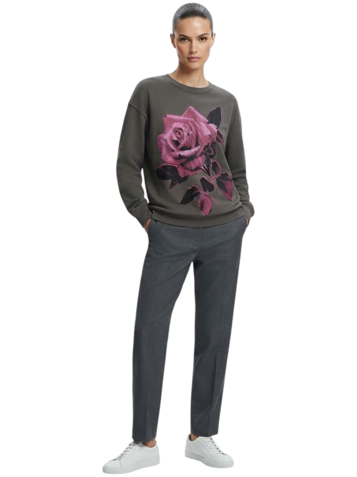 Image for Women's Floral Printed Sweaters,Dark Grey