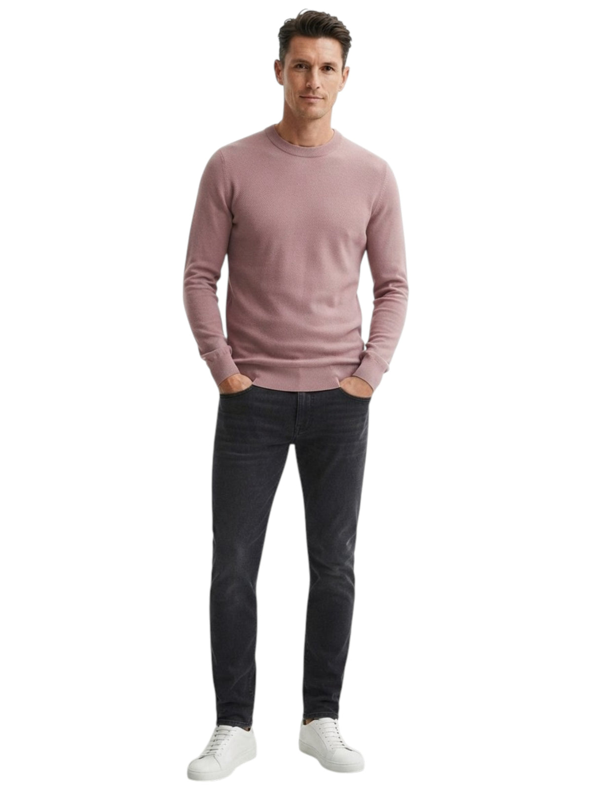 Image for Men's textured Knitted Sweater,Mauve