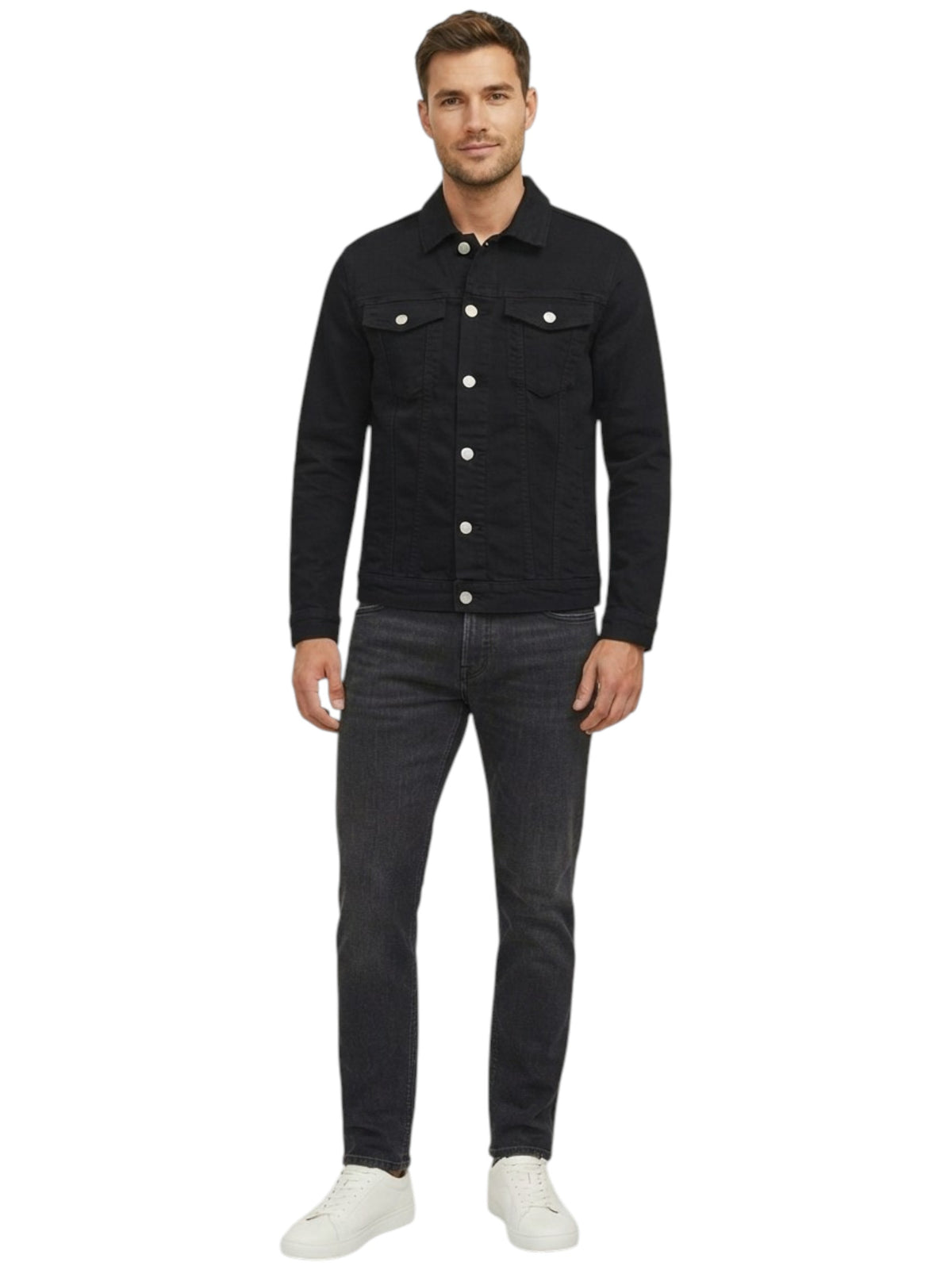 Image for Men's Plain Denim Jacket,Black