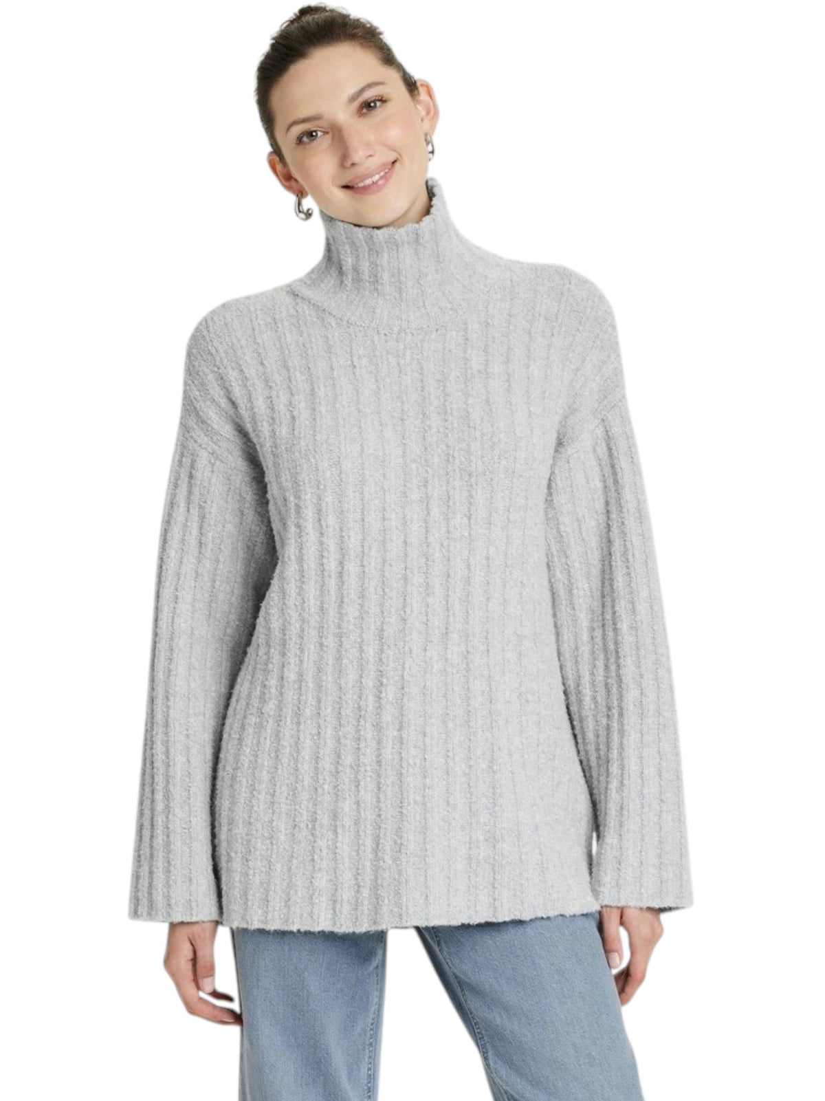 Image for Women's Ribbed Knit Sweater,Light Grey