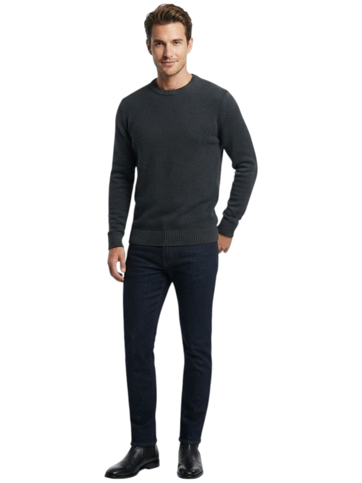 Image for MEN'S Plain Textured Sweater,Dark Grey