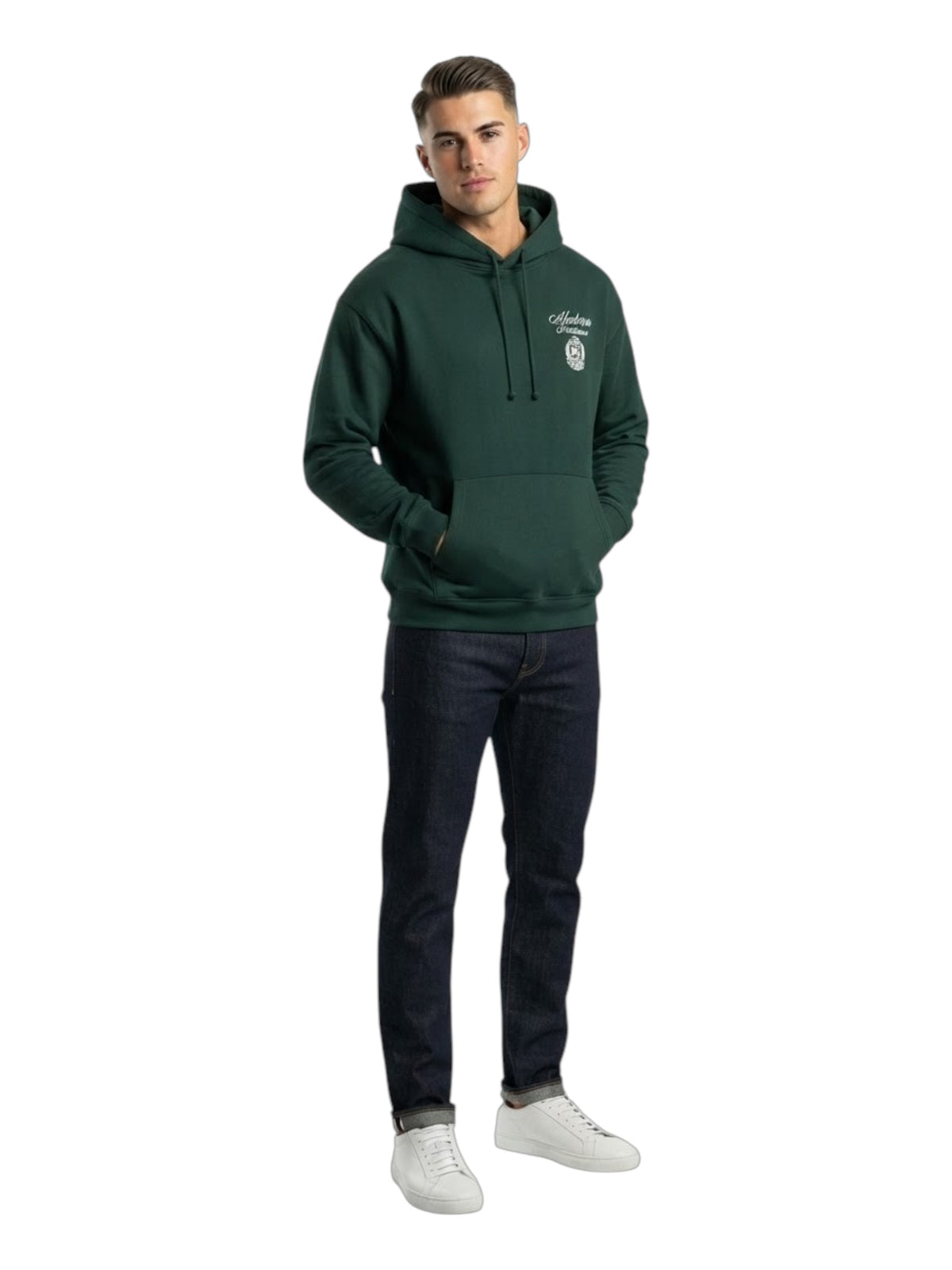 Image for Men's Printed Hoodie,Dark Green