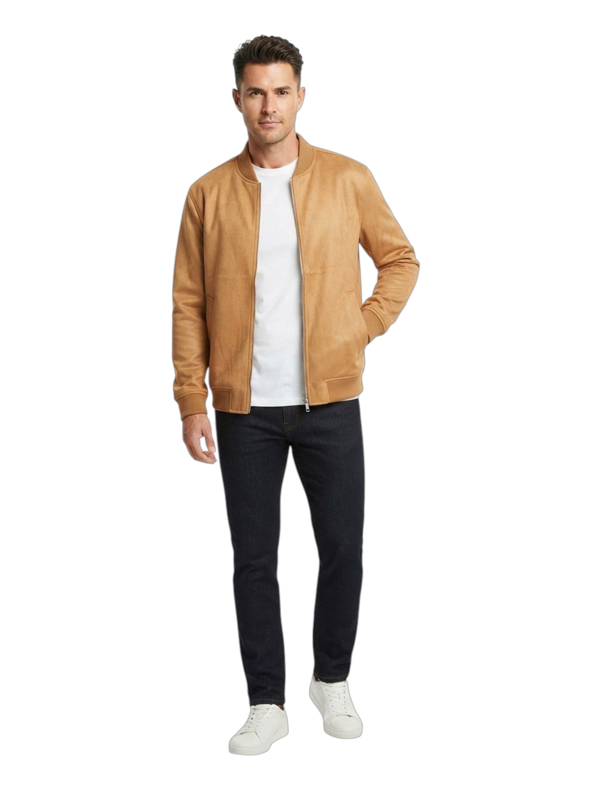 Image for Men's Plain Suede Jacket,Camel