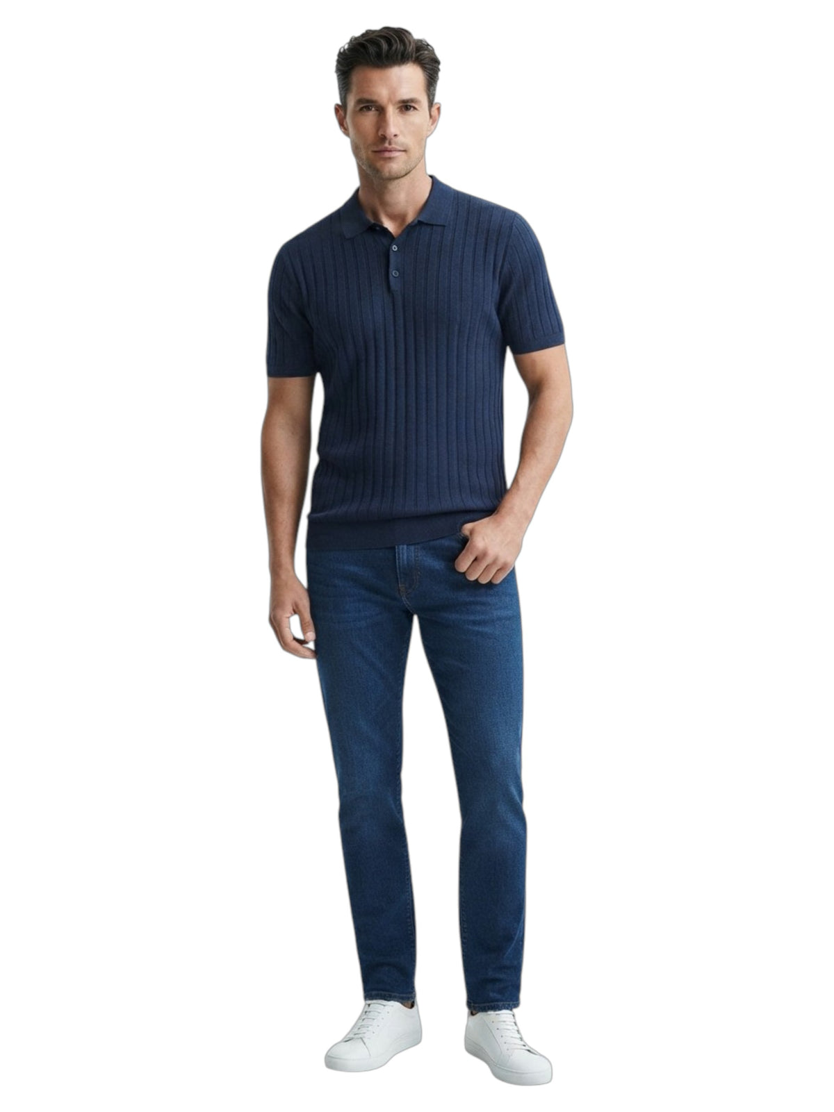 Image for Men's Ribbed Knitted Top,Navy Blue