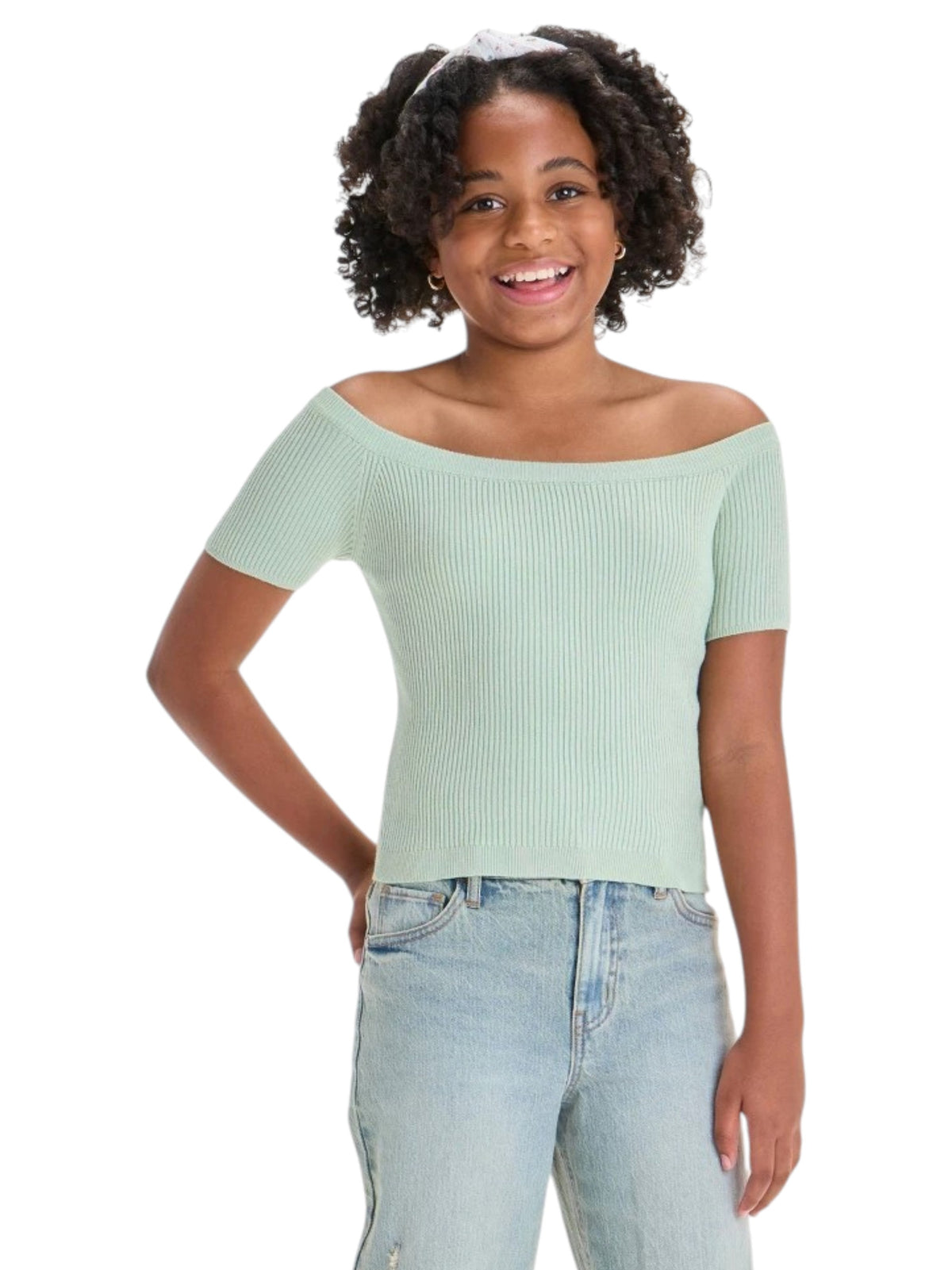 Image for Kids Girls Ribbed Top,Mint Green