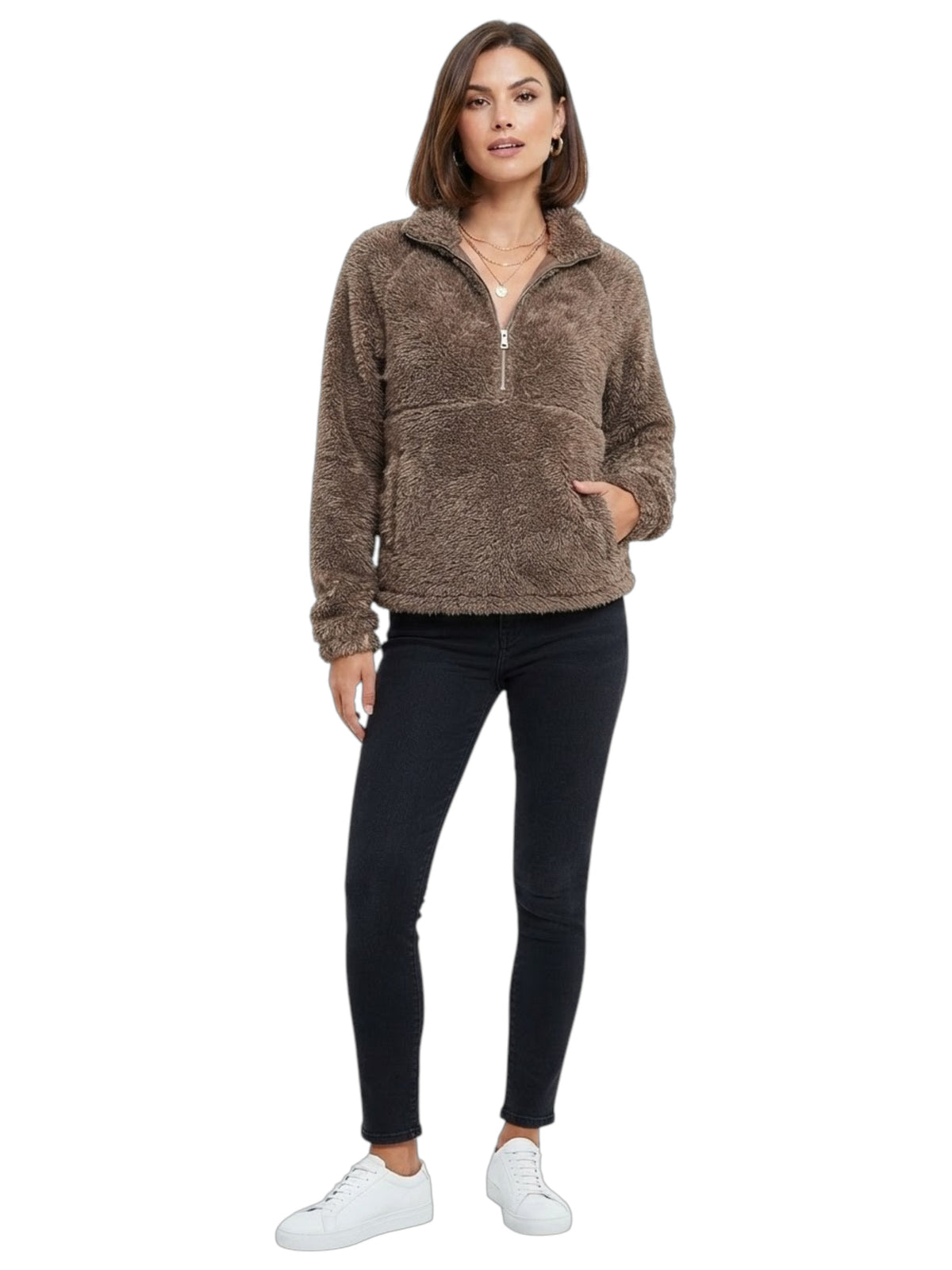 Image for Women's Plain Fur Sweaters,Brown