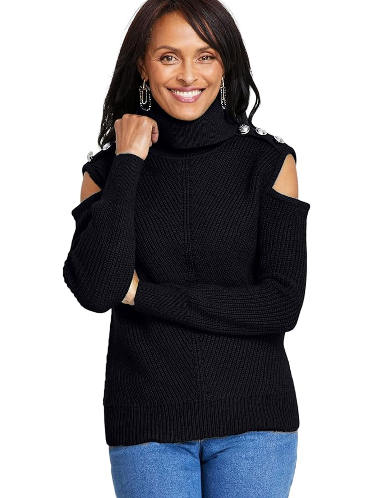 Image for Women's Textured Knitted Sweater,Black