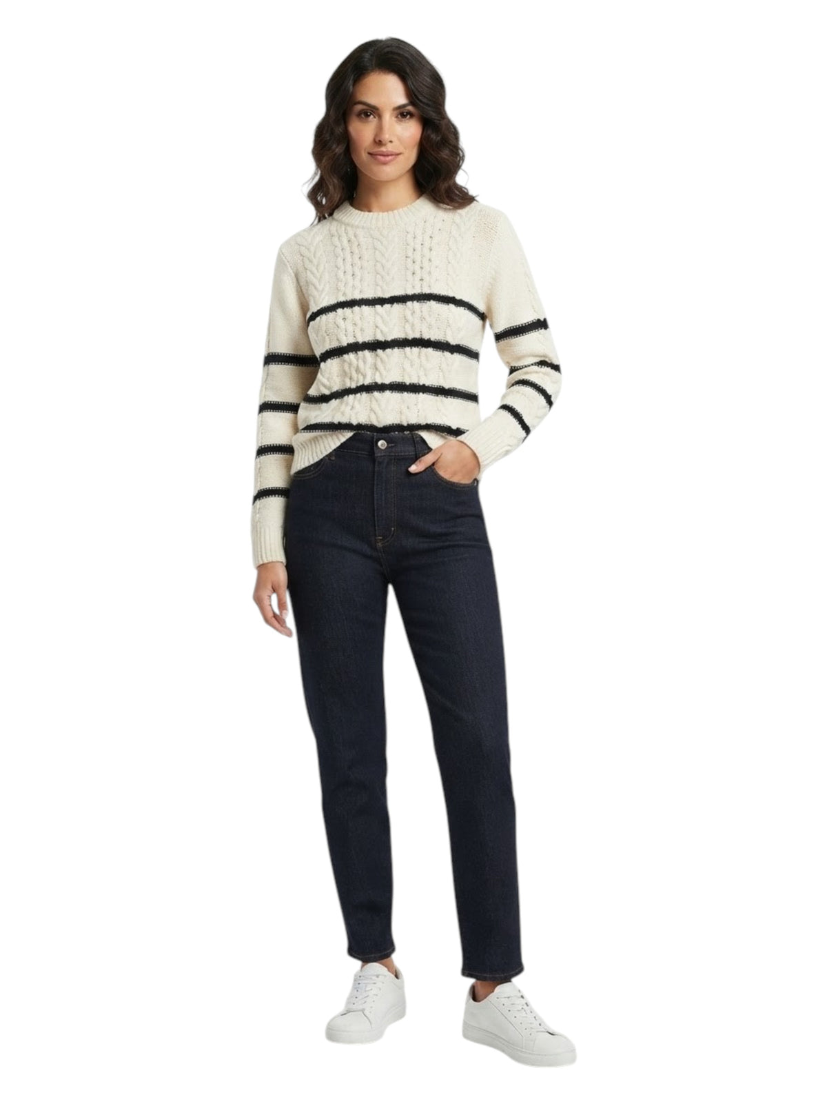 Image for Women's Ribbed Knitted Sweater,Black/White