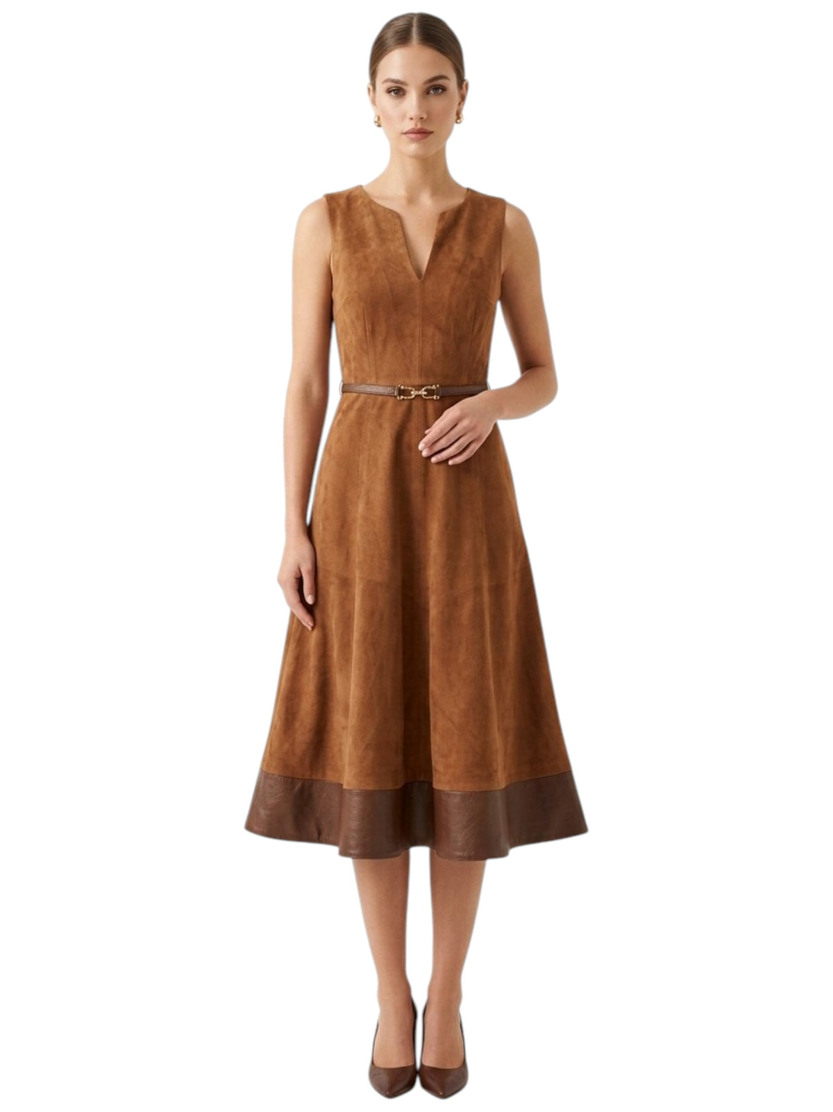 Image for Women's Plain Leather Dress,Camel