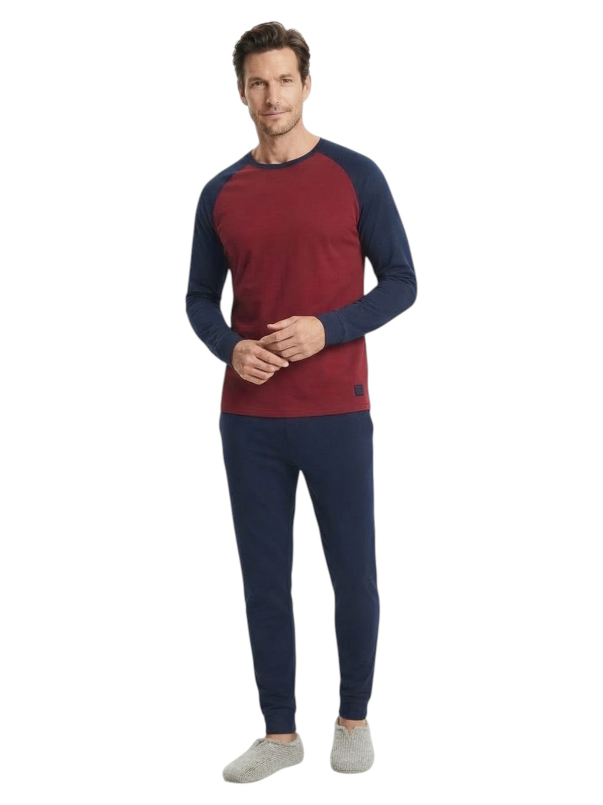 Image for Men's Plain Sleepwear 2 Pcs Set,Red/Navy Blue