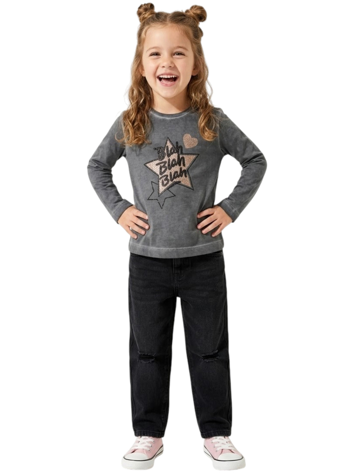 Image for Kids Girl's Printed Top,Dark Grey