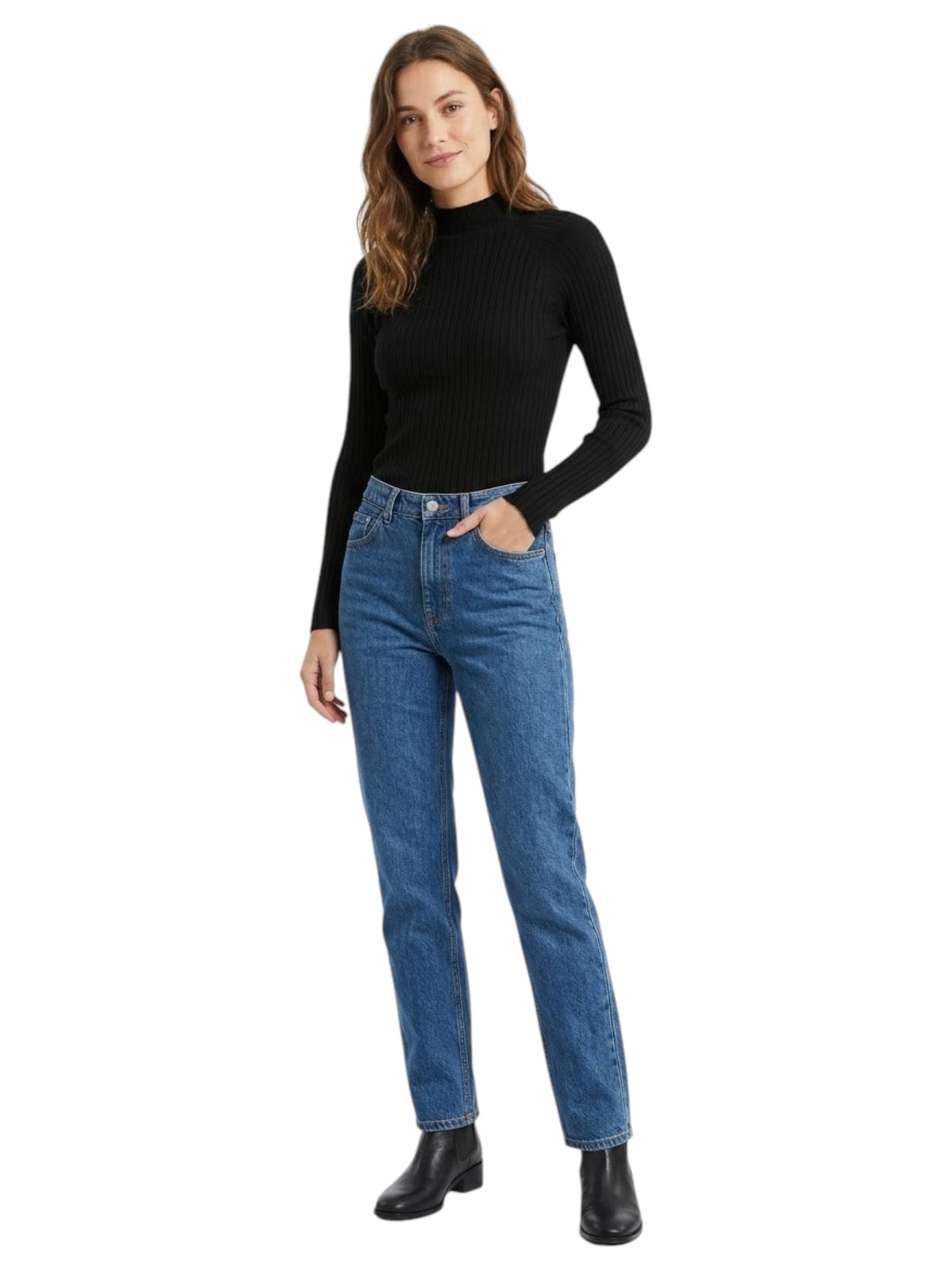 Image for Women's Ribbed Plain Top,Black