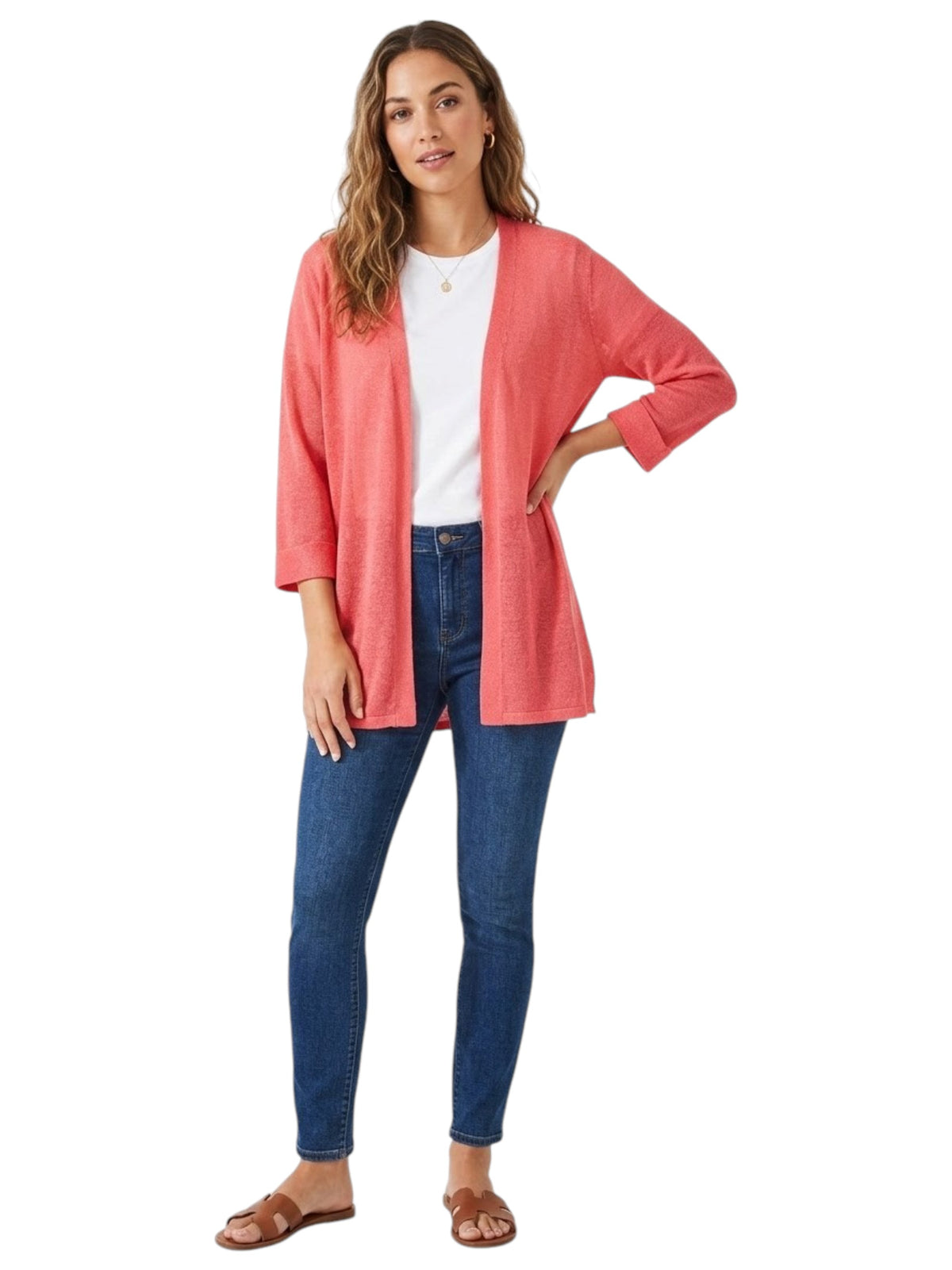 Image for Women's Plain Knit Cardigan,Peachy Pink
