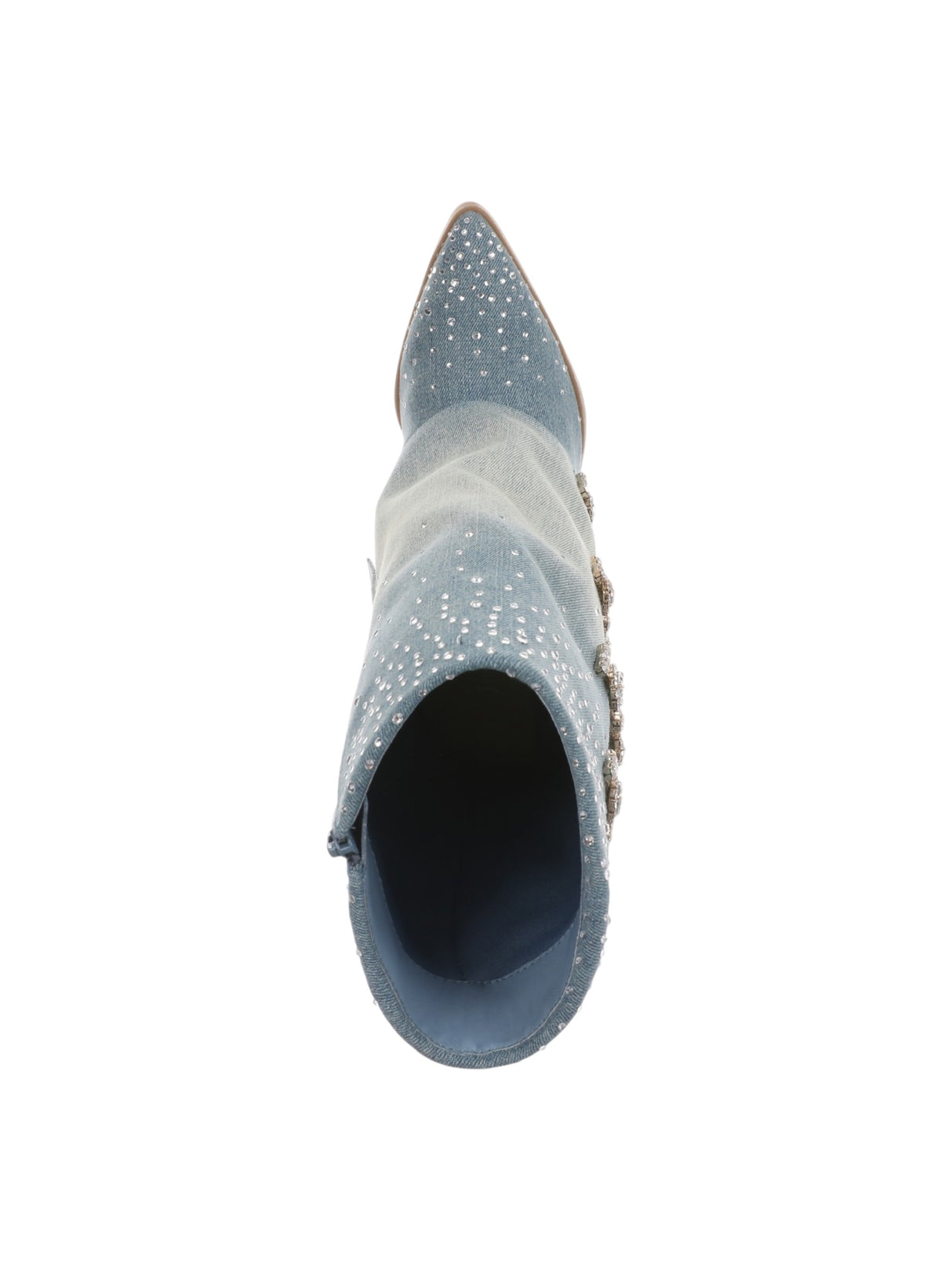 Women's Denim Ankle Boots With Shimmering Crystal Embellishments,Blue