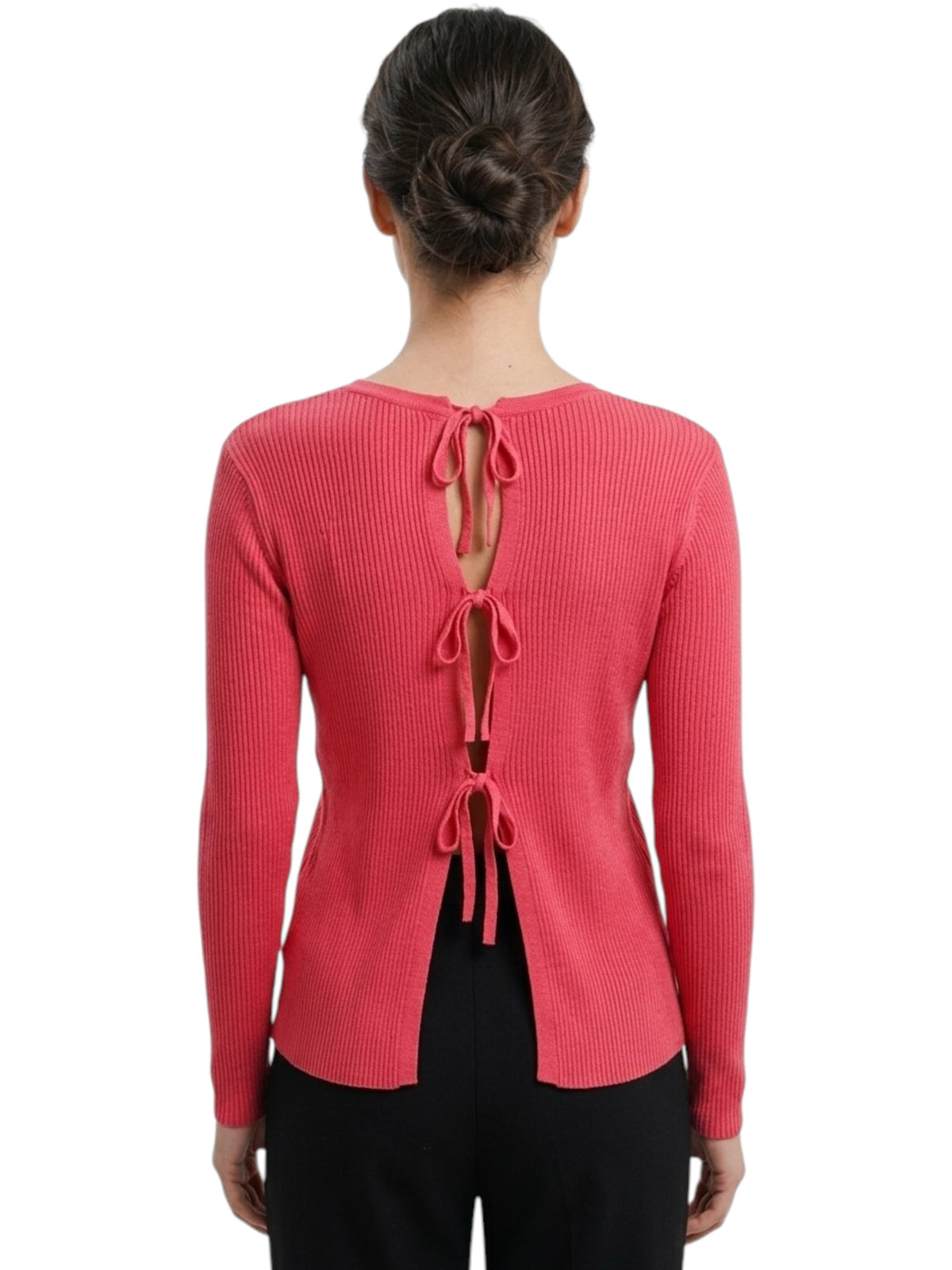 Women's Ribbed Top Open Back,Pink