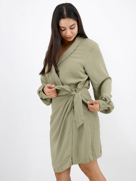 Women's Plain Solid Wrap Dress,Olive