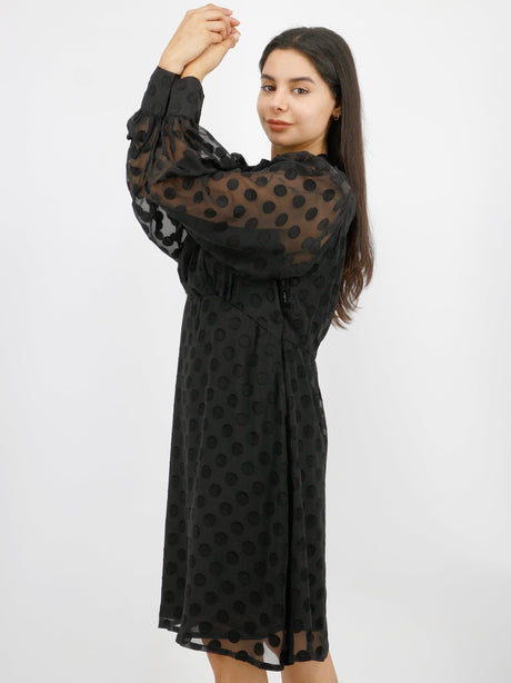 Women's Polka Dots Mesh Dress,Black
