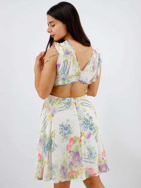Women's Floral Printed Open Back Dress,Multi