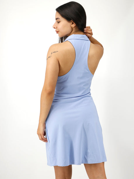 Women's Plain Solid Polo V-Neck Dress,Light Blue