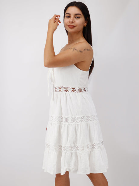Women's Floral Detail Short Dress,White