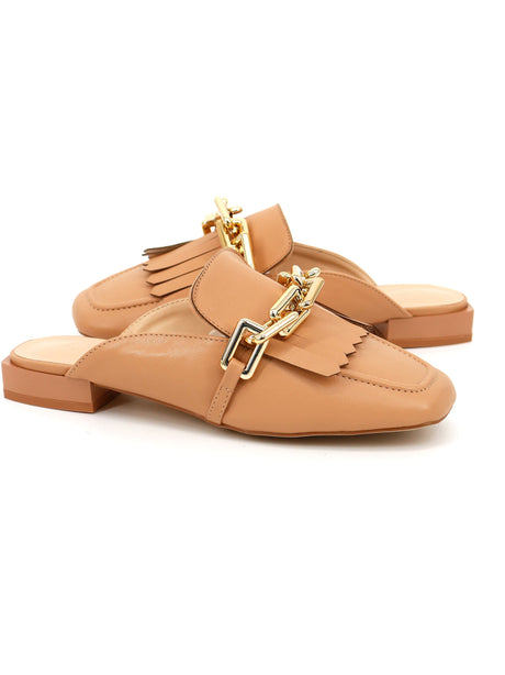 Women's Chain Detail Slip On Shoes,Camel