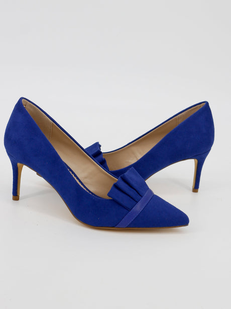 Women's Ruffle Detail Suede Heeled Sandals,Dark Blue