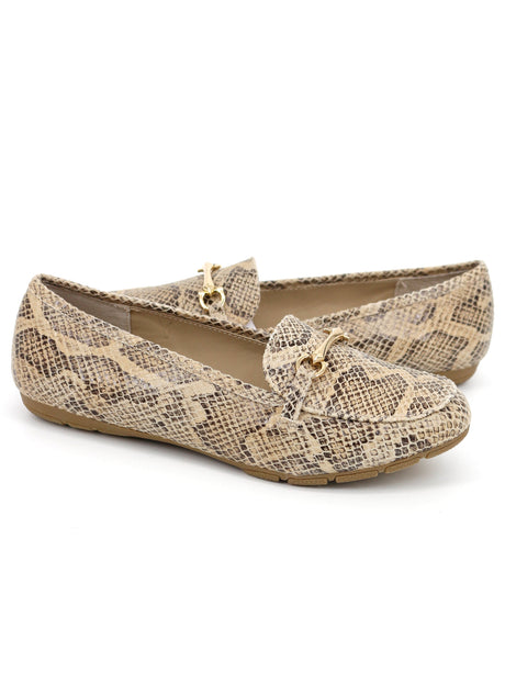Women's Snake Printed Slip on Loafers Shoes,Beige