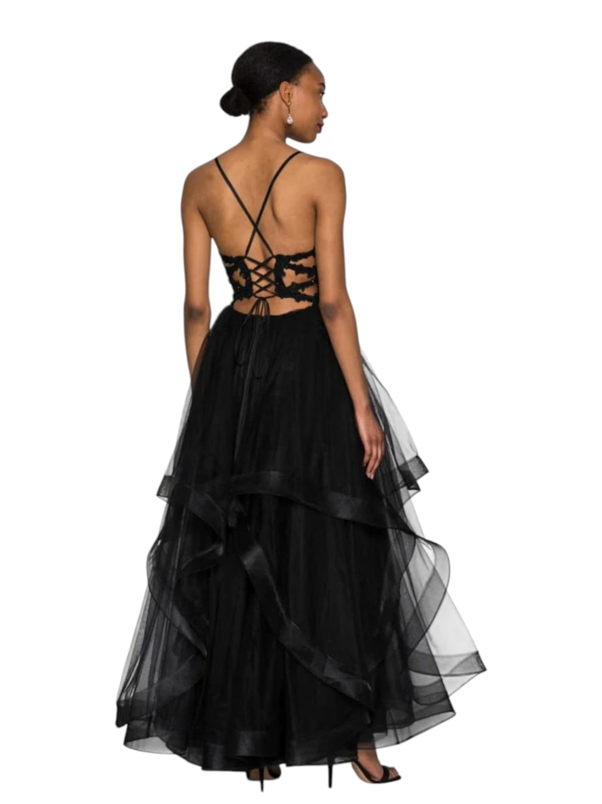 Women's Ruffled Open Back Dress,Bkack