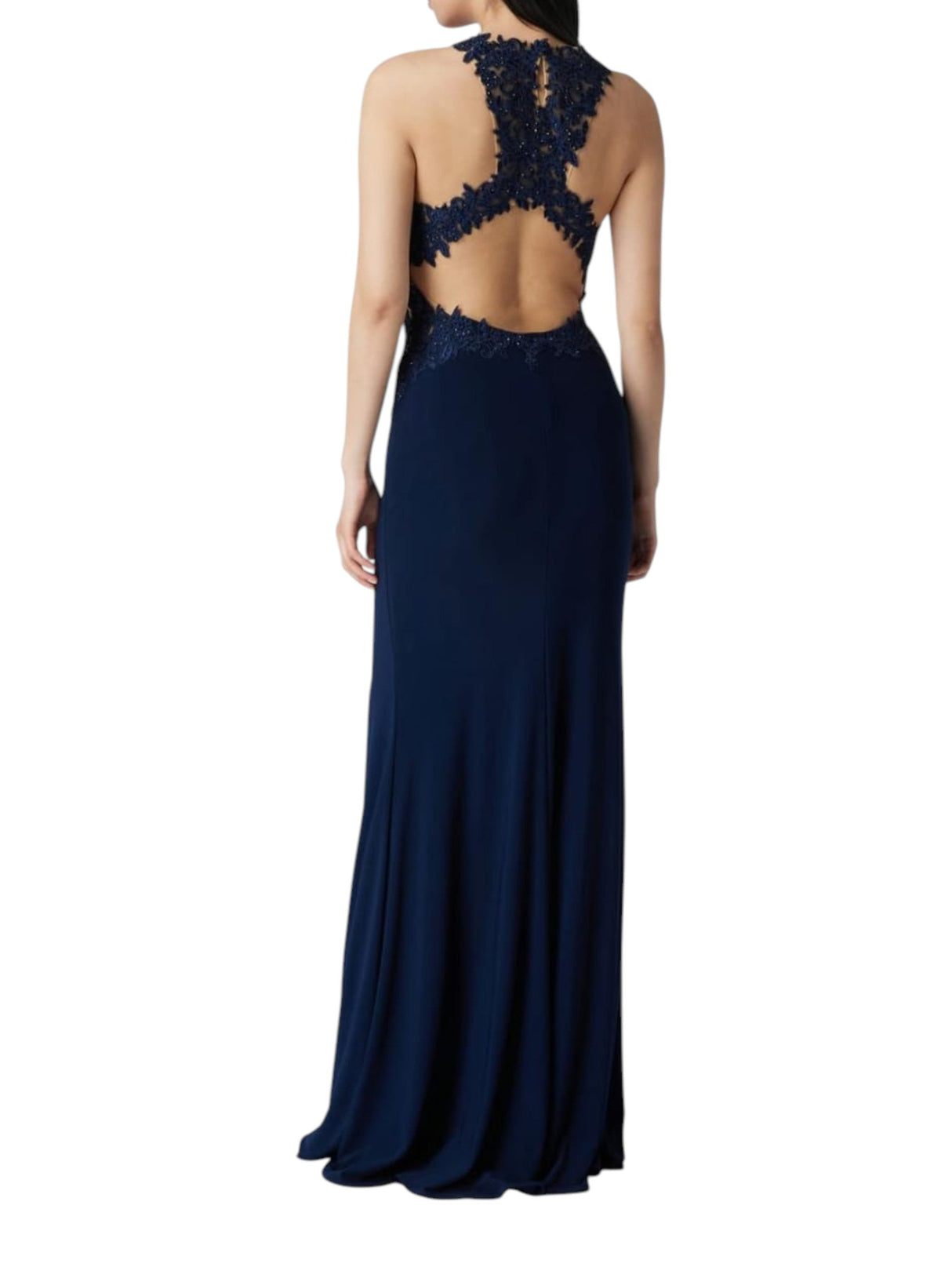 Women's Floral Embroidered Open Back Dress,Navy