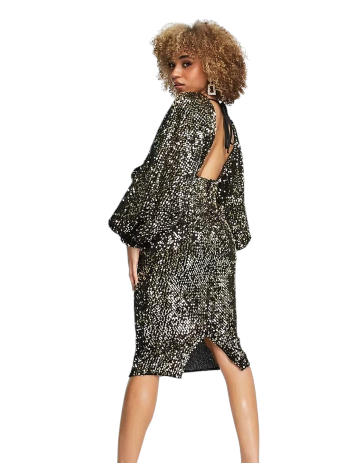 Women's Sequine Open Back Dress,Gold/Black