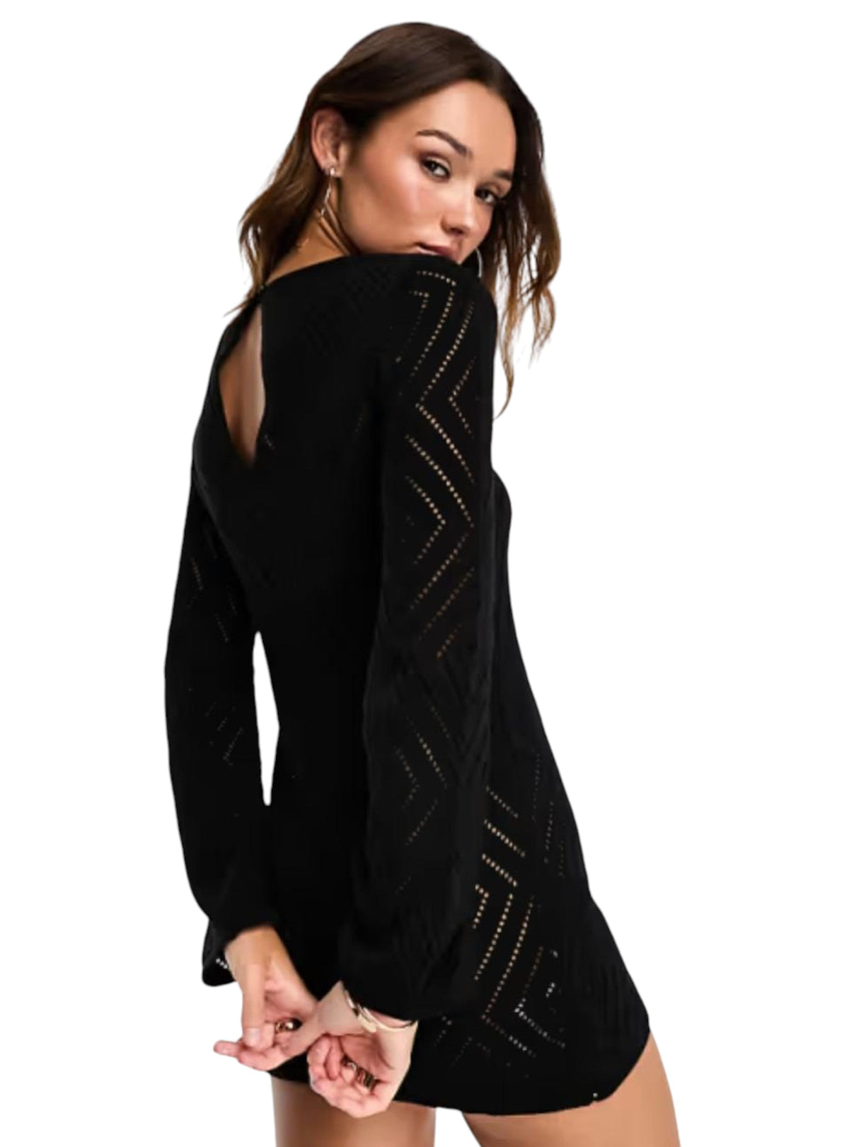 Women's Open Knitted Dress,Black