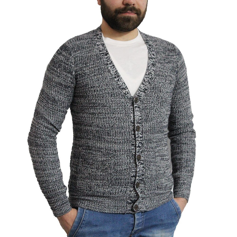 Image for Men's Ribbed Cardigan Sweater, Navy/Grey