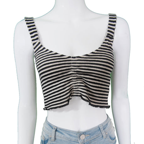 Image for Women's Striped Cropped Top,Black/Beige