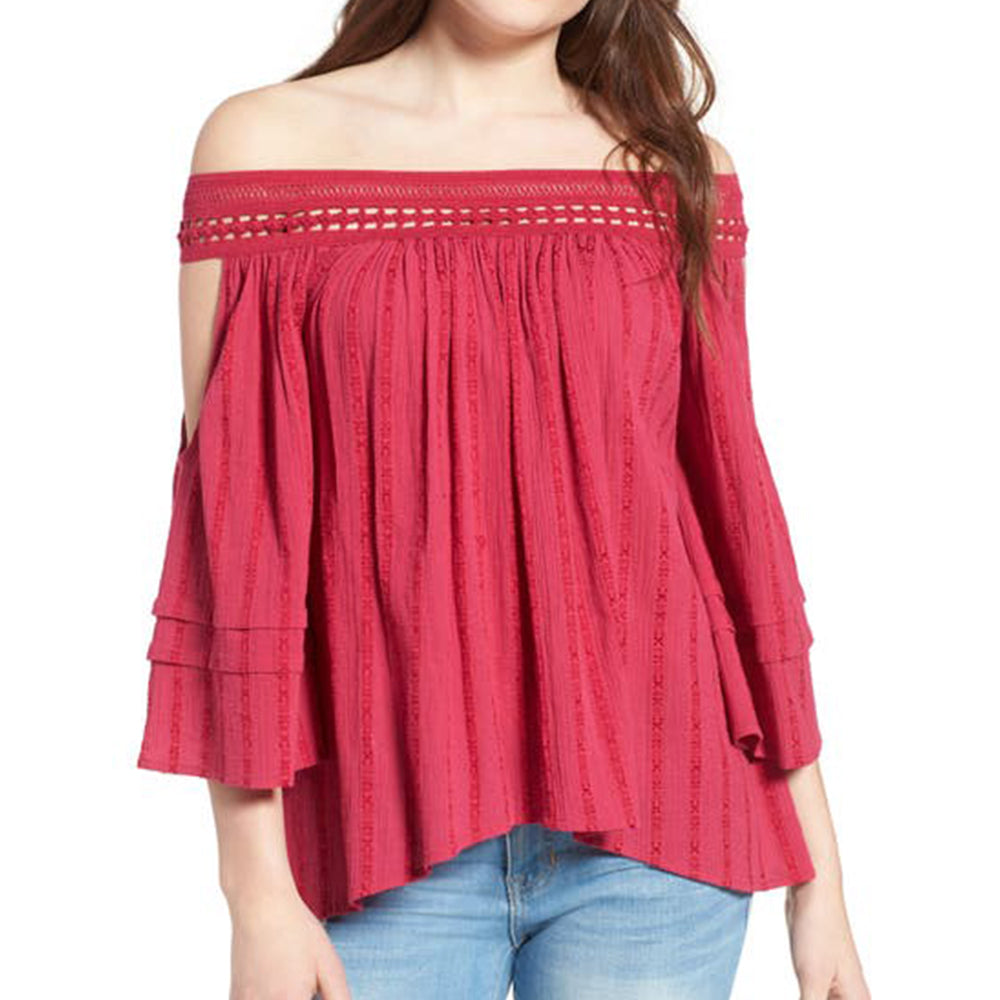 Image for Women's Off-Shoulder Casual Top,Dark Pink