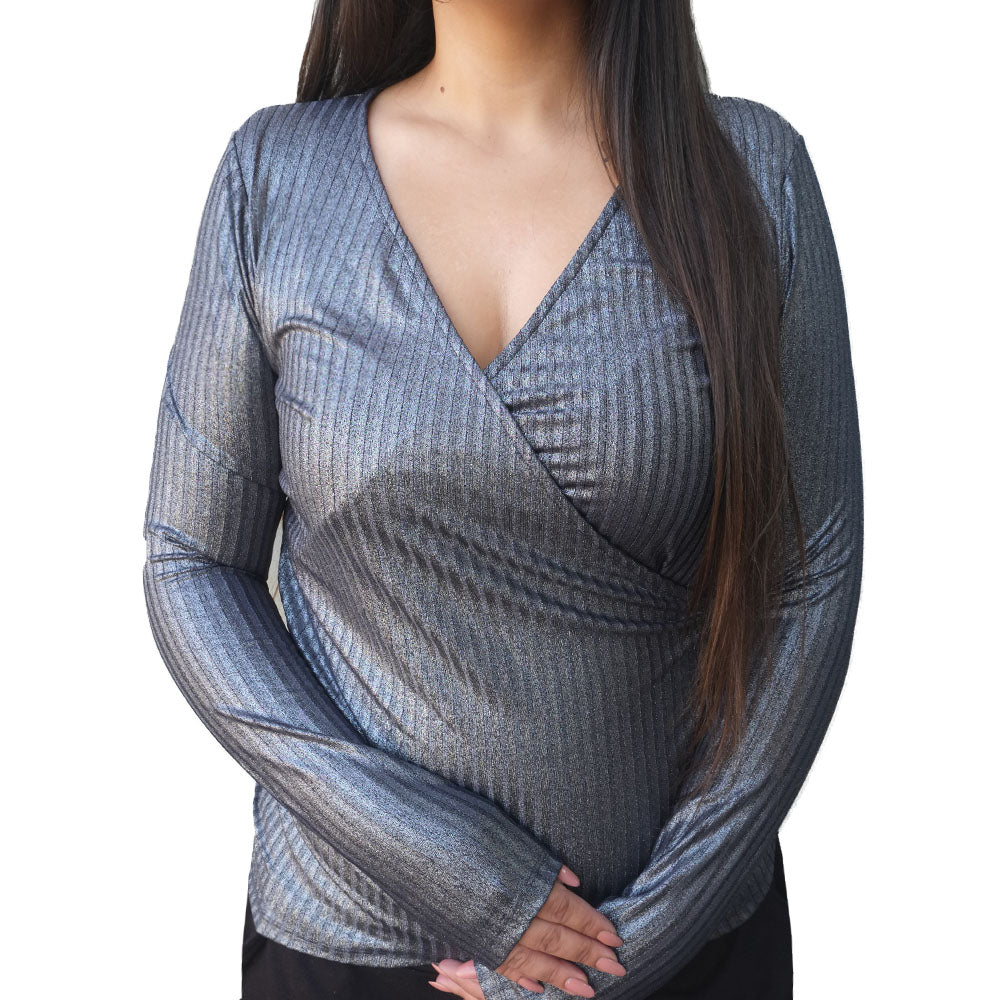 Image for Women's Shiny Ribbed Top,Grey