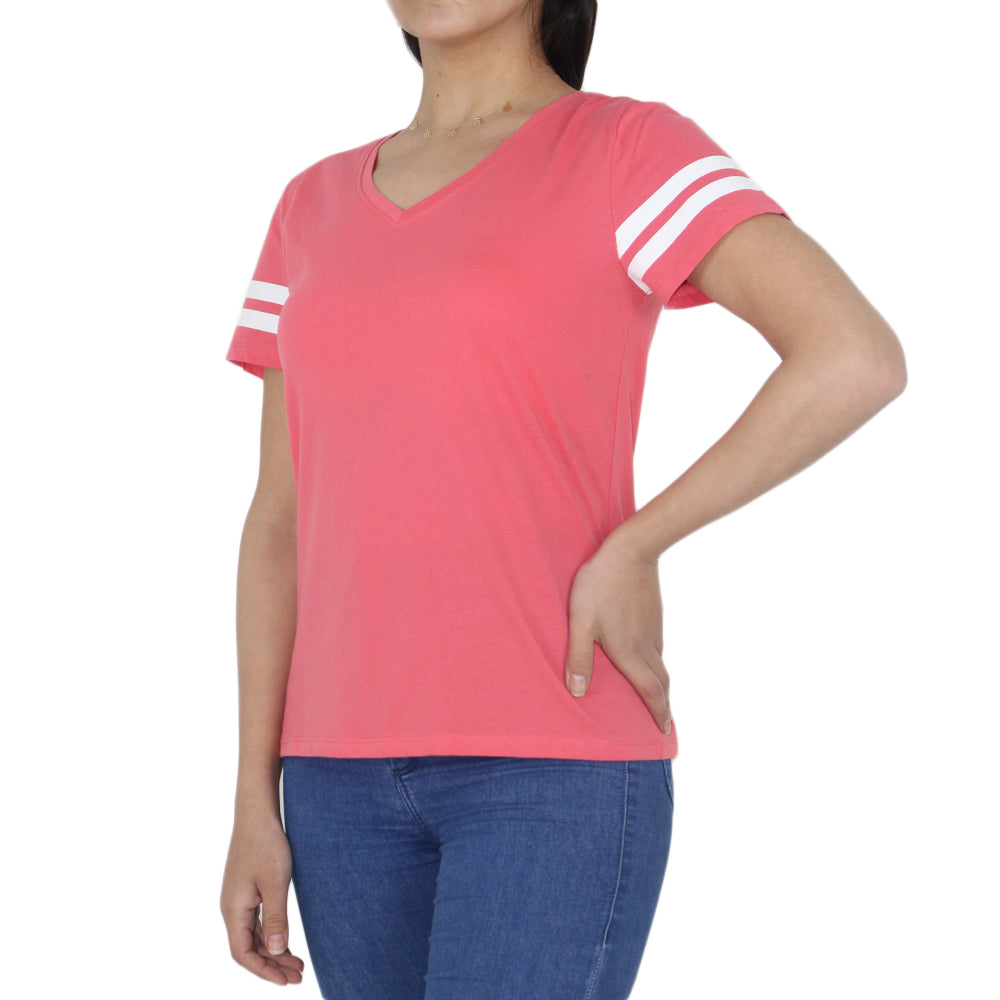 Image for Women's Cotton V-Neck Top,Coral