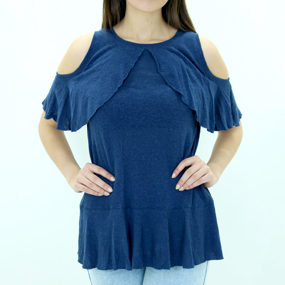 Image for Women's Ruffled Cold-Shoulder Top,Navy