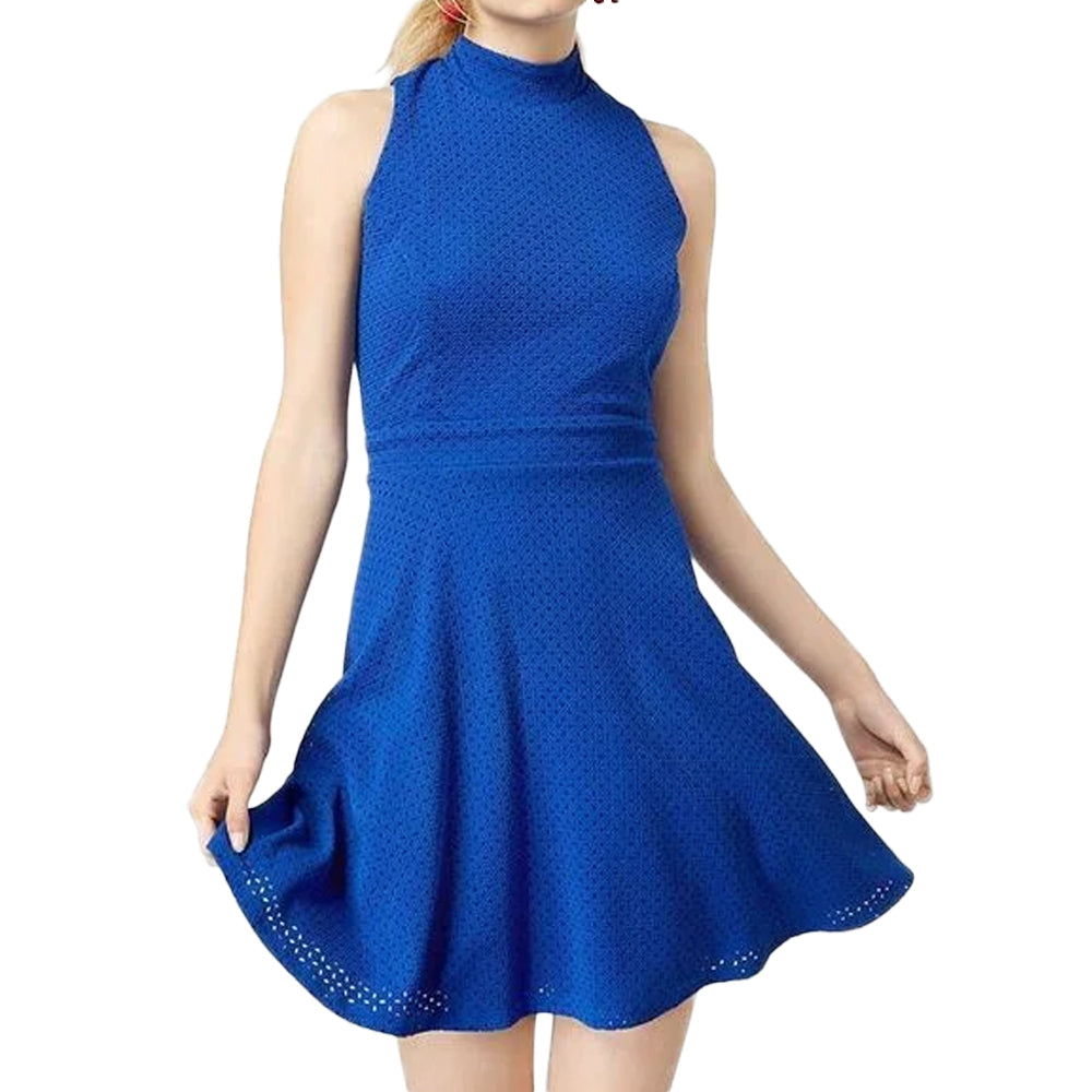 Image for Women's Textured Mock-Neck Fit & Flare Dress,Indigo