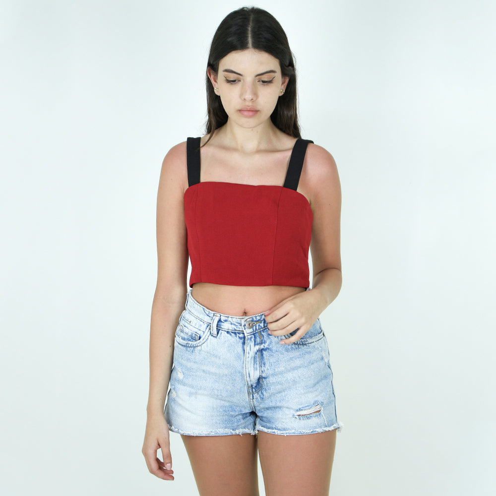 Image for Women's Square-Neck Crop Top,Red