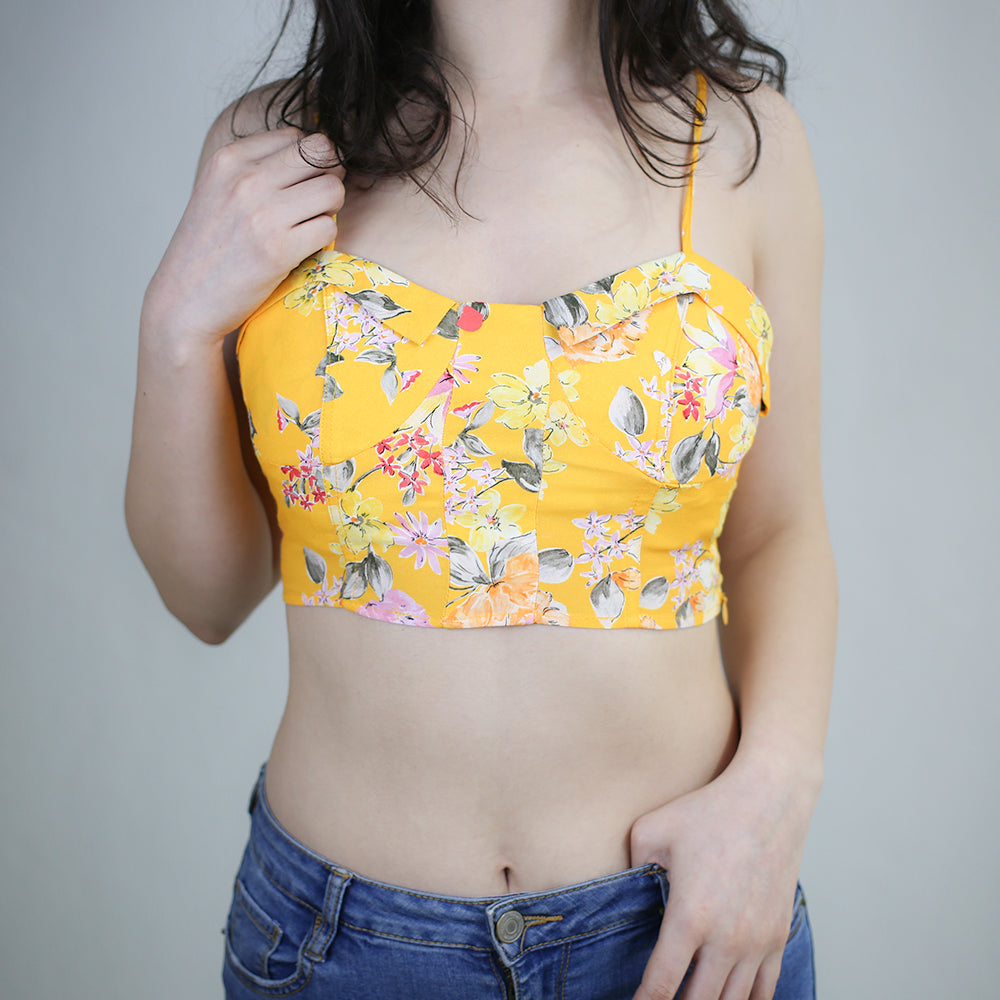 Image for Women's Floral Print Crop Top,Yellow
