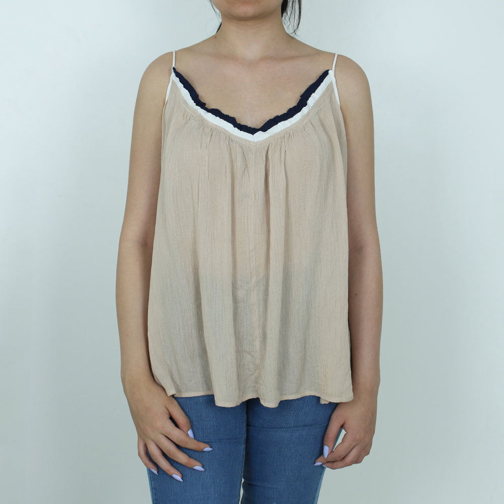 Image for Women's tassel tie Closure-Back Top,Beige