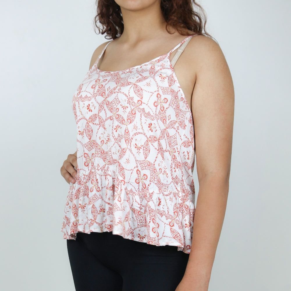 Image for Women's Lace-Up-Back Ruffled Top,White