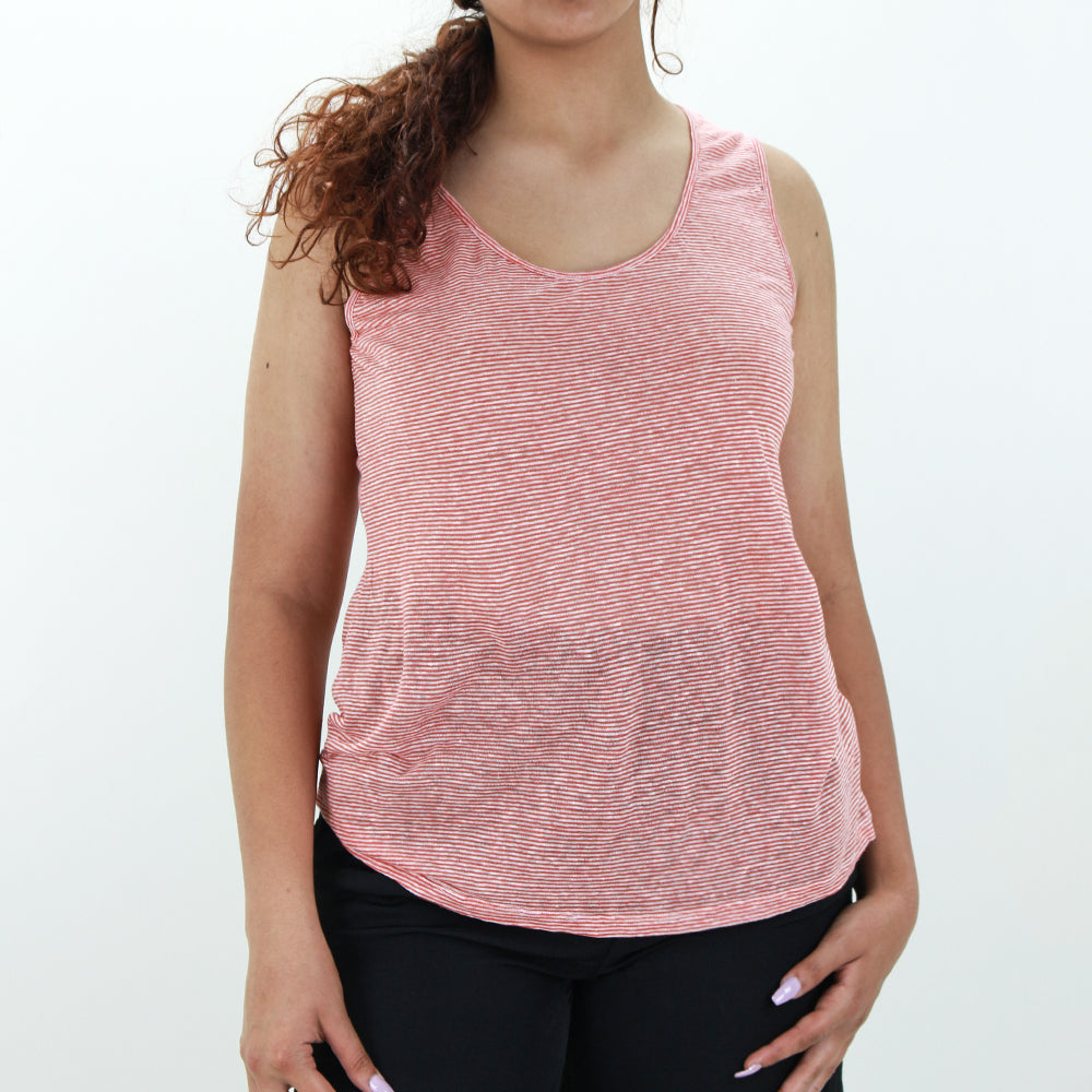 Image for Women's Striped Sleeveless Top,White/Brick