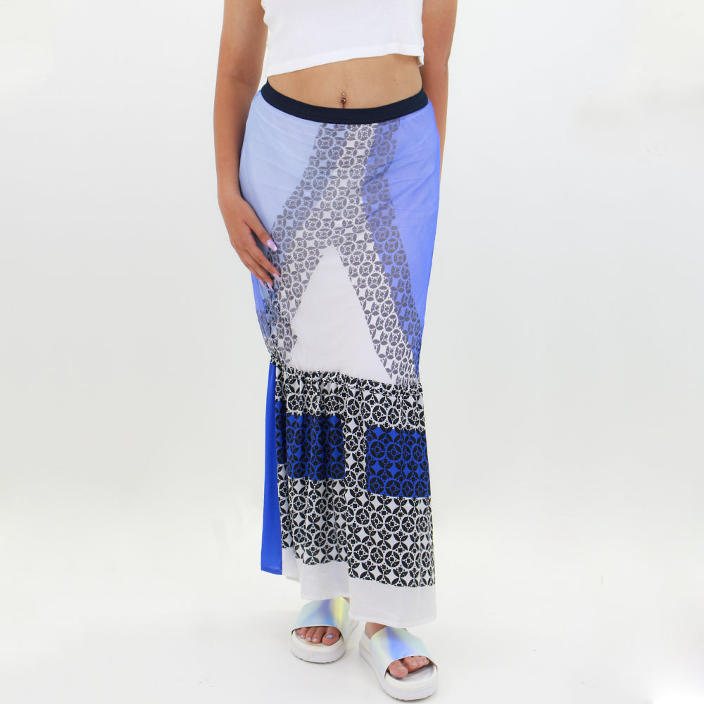 Image for Women's Chiffon Ruffled Long Skirt,White/Blue