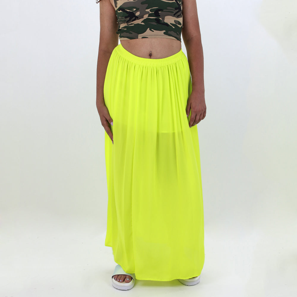 Image for Women's Chiffon Plain Long Skirt,Neon Fosforik