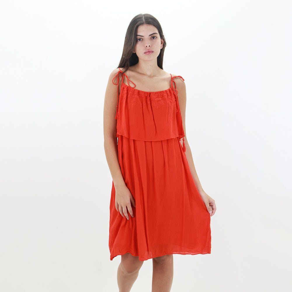 Image for Women's Ruffled Plain Dress,Orange