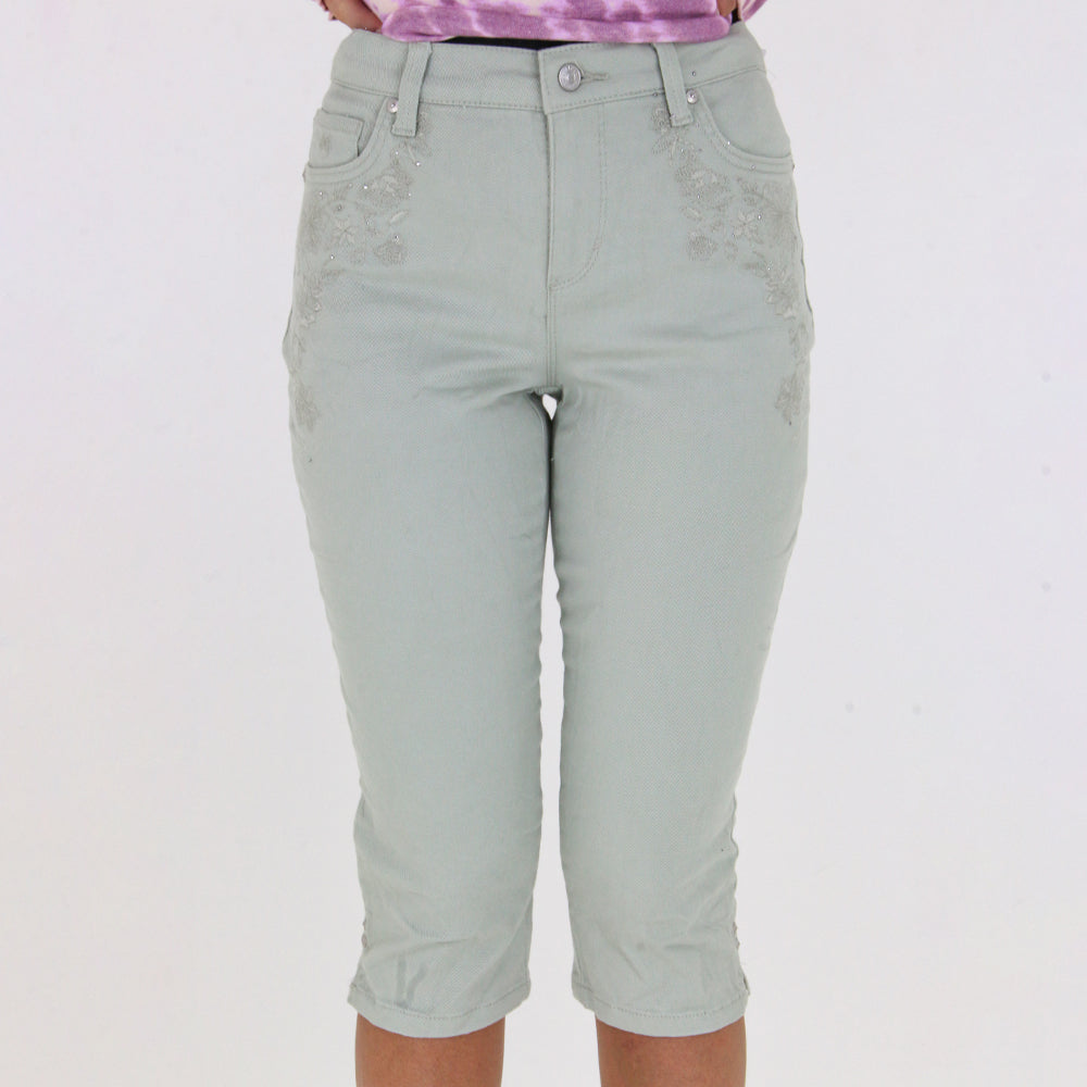 Image for Women's Embroidered Cropped Pant,Light Olive