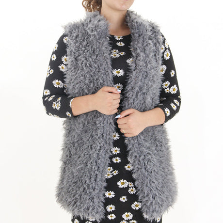 Image for Women's Faux Fur Open Front Vest,Grey