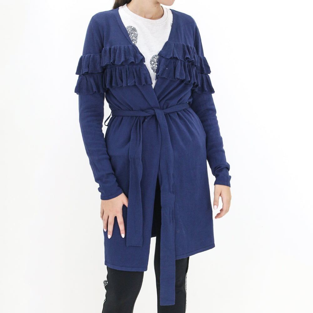 Image for Women's Ruffled Sweaters Cardigan,Navy